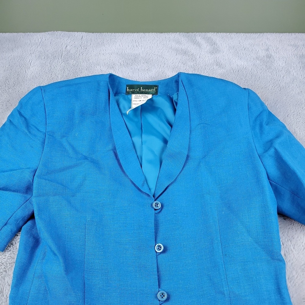 Harve Benard Linen Button Front Sheath Dress Womens Sz 10 Short Sleeve Blue 80ch
